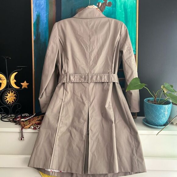 Jacob Y2K Tan Trench Jacket with Red Polka Dot Lining 3/4 Sleeves M - Picture 6 of 16